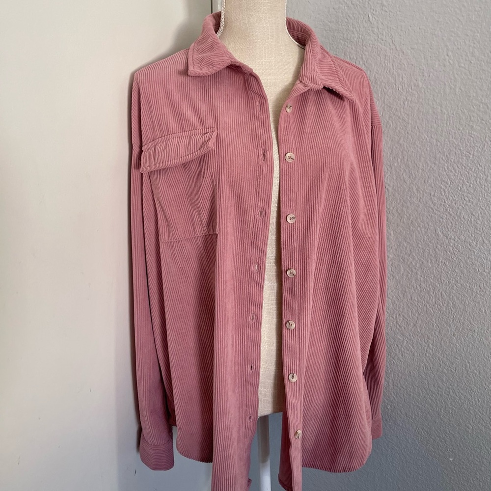 Princess Polly Men's Corduroy Shirt Jacket - Dusty Rose Pink